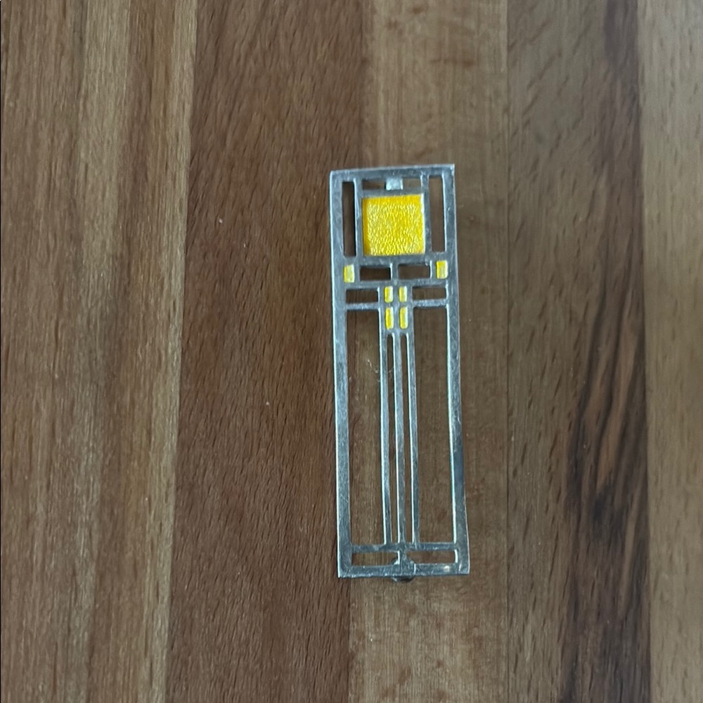 Vintage Geometric Silver and Yellow brooch